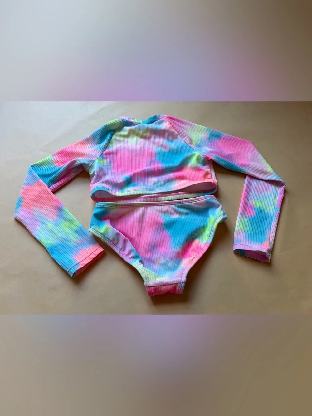 Cat & Jack Girls Size 6/7 Swimsuit Bundle Floral Cutout & Tie Dye Rash Guard